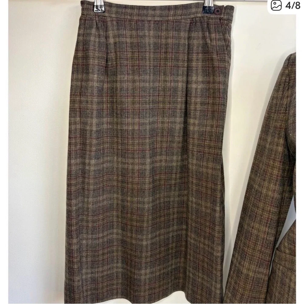 Miss Pendleton Vintage Virgin Wool Skirt Blazer Set Plaid Brown Size 4 / Small - Picture 4 of 8